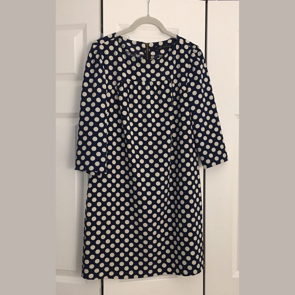 Zara Navy Polka Dot Empire Waist Size Medium
